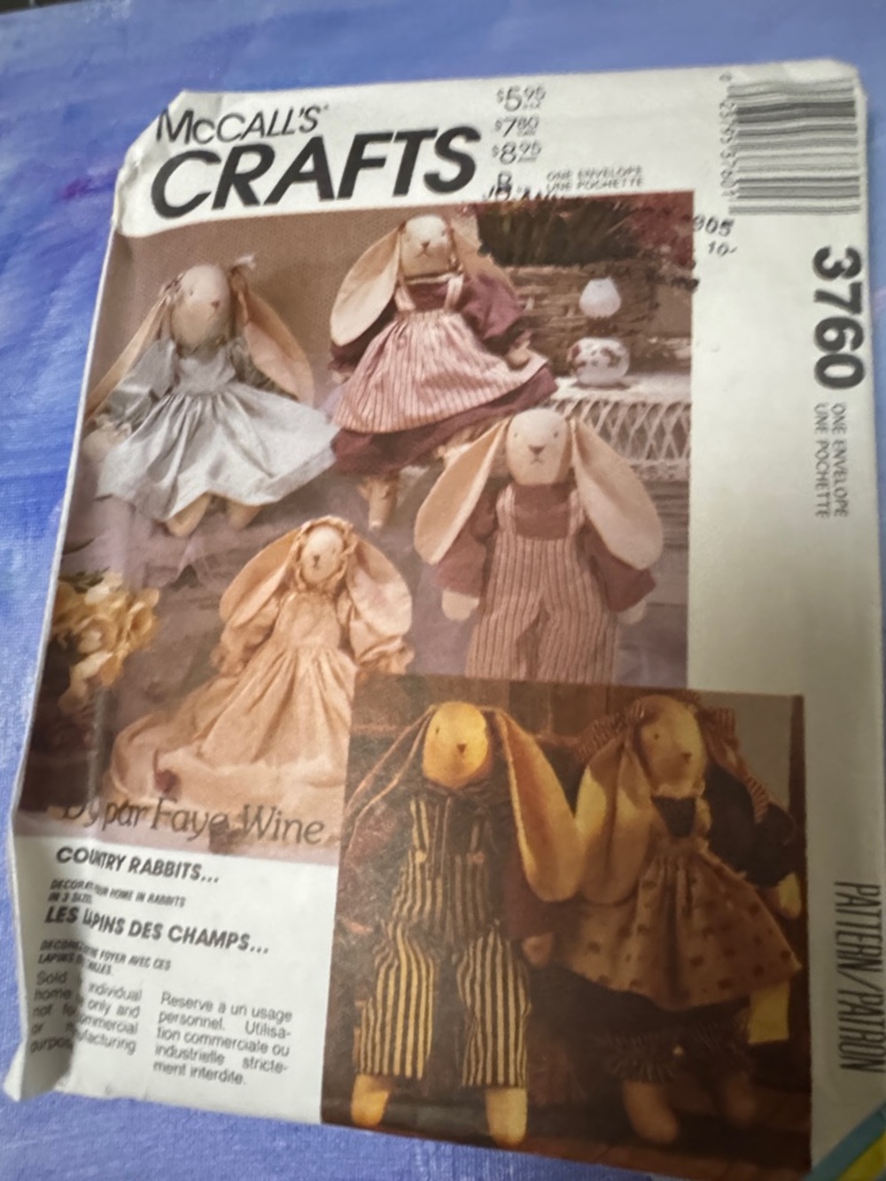 McCall's rCrafts Kids Country Rabbit Costume Pattern in Cream, Pink, Blue, Brown